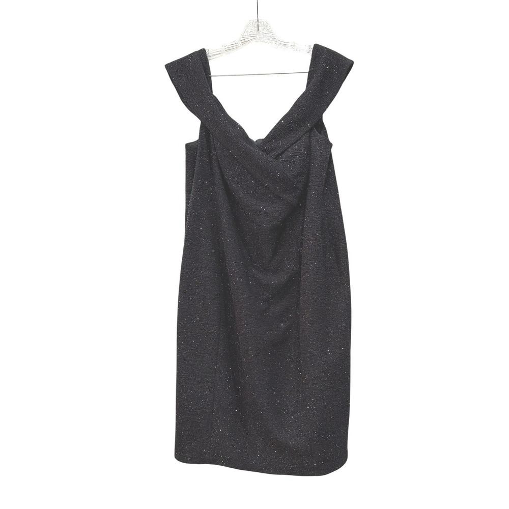 Eliza‎ J Womens 18W Black Metallic Shimmer Off Shoulder Cocktail Sheath Dress